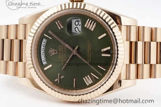 MiroTime 0516 DayDate 40 RG JDF Gain Weight 904L Steel Green Dial Roman Markers on President Bracelet A2836 V Trendsetting 1816